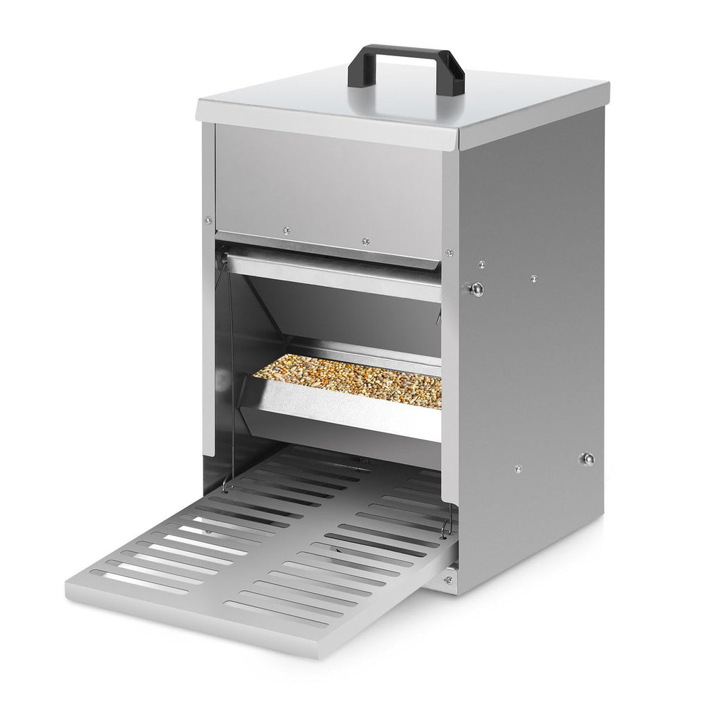 5-kg-Futterautomat für Hühner – Automatischer Futterautomat mit Fußschalter und Mäuseschutz, wasserdichter, verzinkter Futterbehälter für Hühner, Enten und Geflügel – Futtertrog mit Deckel, rostfrei und wetterfest