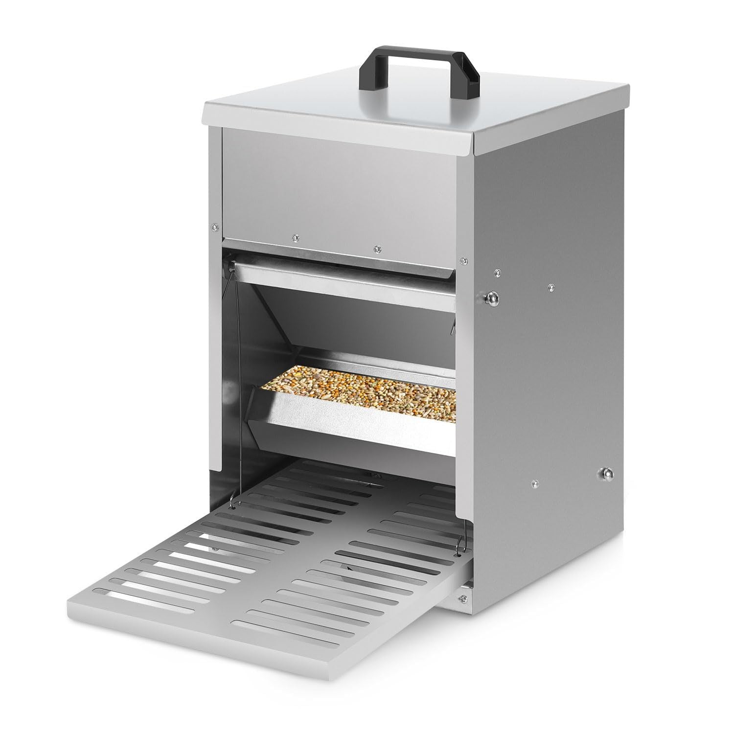 5-kg-Futterautomat für Hühner – Automatischer Futterautomat mit Fußschalter und Mäuseschutz, wasserdichter, verzinkter Futterbehälter für Hühner, Enten und Geflügel – Futtertrog mit Deckel, rostfrei und wetterfest