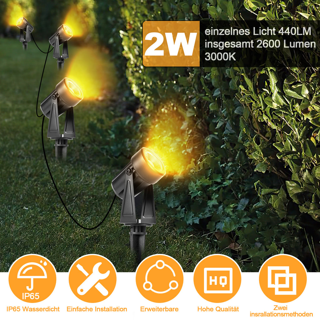 6er Set Gartenstrahler mit Erdspieß IP65 Außen Gartenspot Bodenstrahler Warmweiß