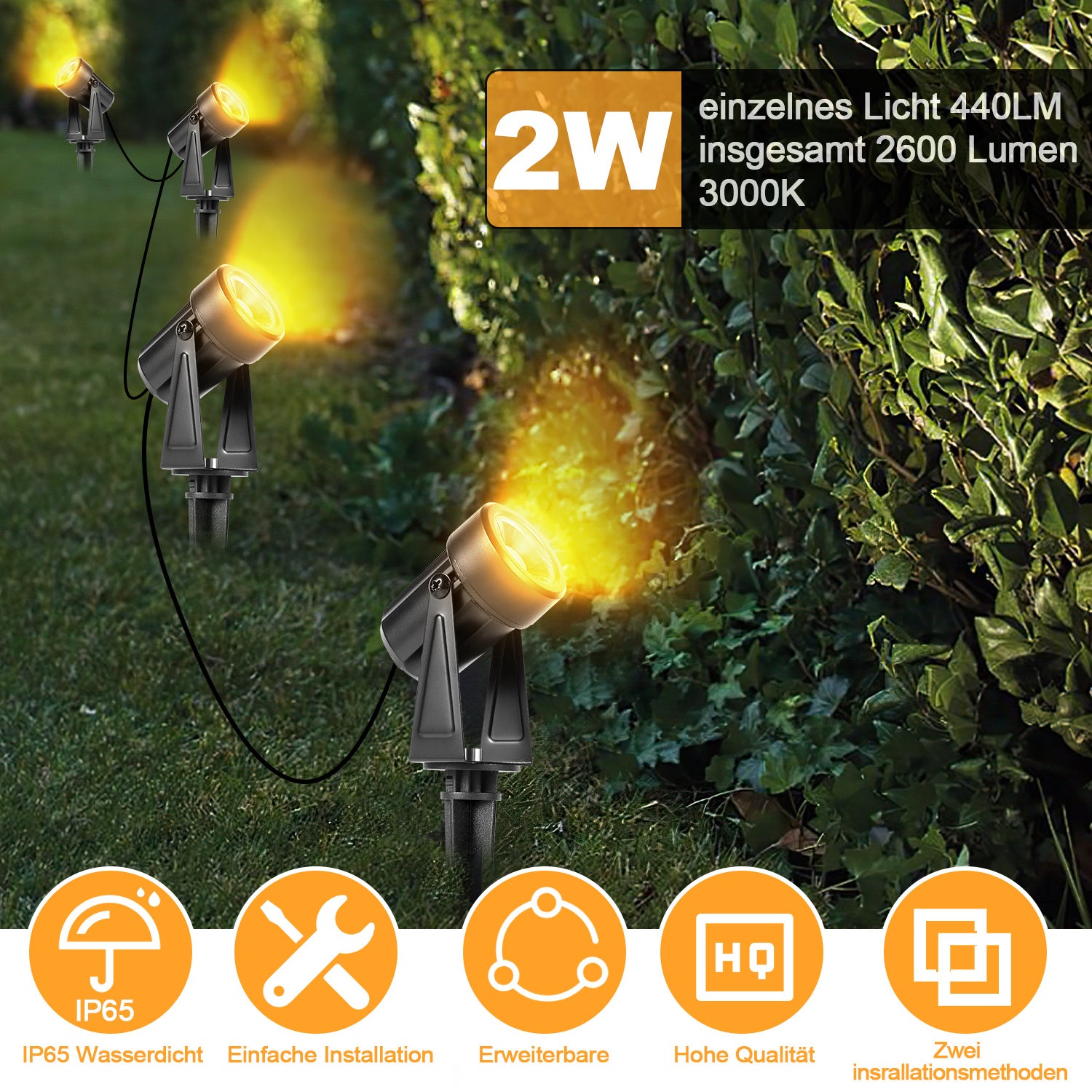 6er Set Gartenstrahler mit Erdspieß IP65 Außen Gartenspot Bodenstrahler Warmweiß