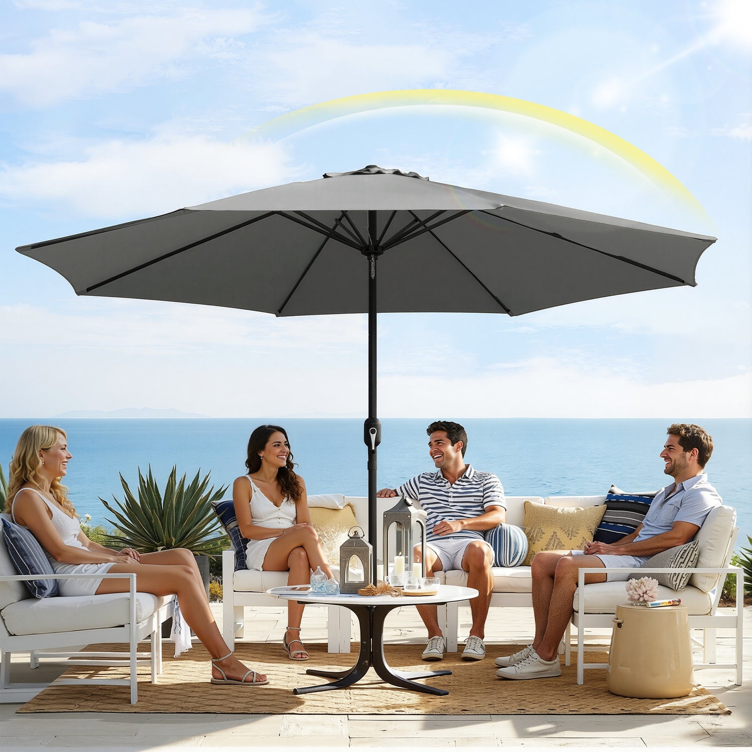 Sonnenschirm 350cm Groß UV-Schutz Gartenschirm Wasserabweisende Balkonschirm Ampelschirm ohne Ständer,Parasol mit Handkurbel Marktschirm für Balkon Garten Terrasse, Es stehen fünf Farben zur Auswahl
