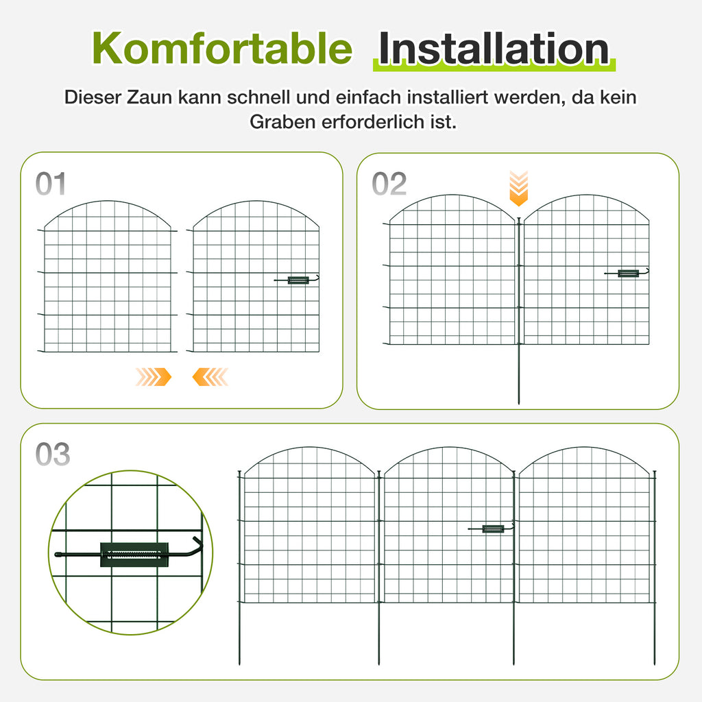 Dekorative Gartenzäune, Teichzaun-Sets, 1 Tor + 4 Teichzaunelemente, Steckzäune, Metallzäune mit Zaunelementen sowie Außenzäune, Gartenzäune, Tierzäune, mit Schloss, Haustierzäune, in drei Ausführungen erhältlich: grün, schwarz