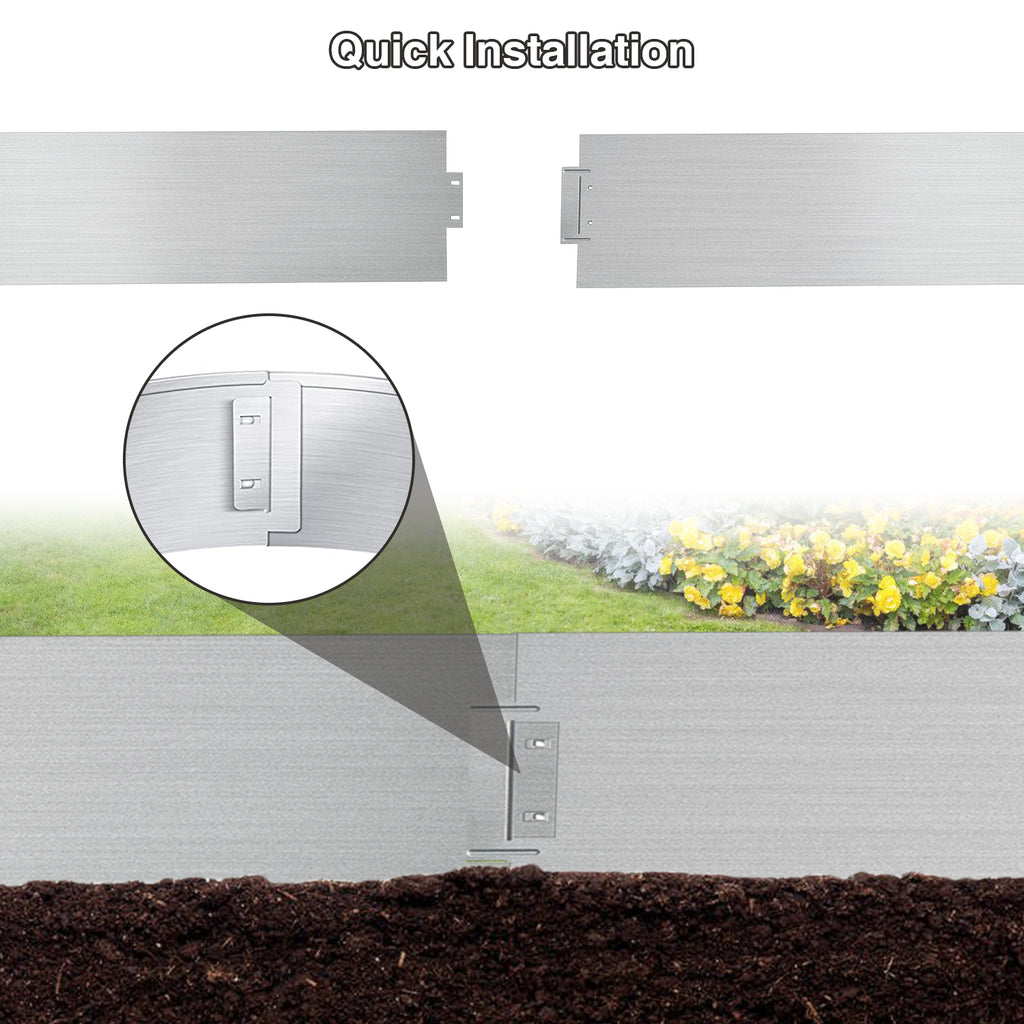 Rasenkante verzinkt Metall, 5m 10m 15m 20m 25m 30m 35m 40m 45m 50m 100x15cm Beeteinfassung Mähkante Palisade Gartenbeet, Silber oder Schwarz (Länge 5m - Höhe 15cm)