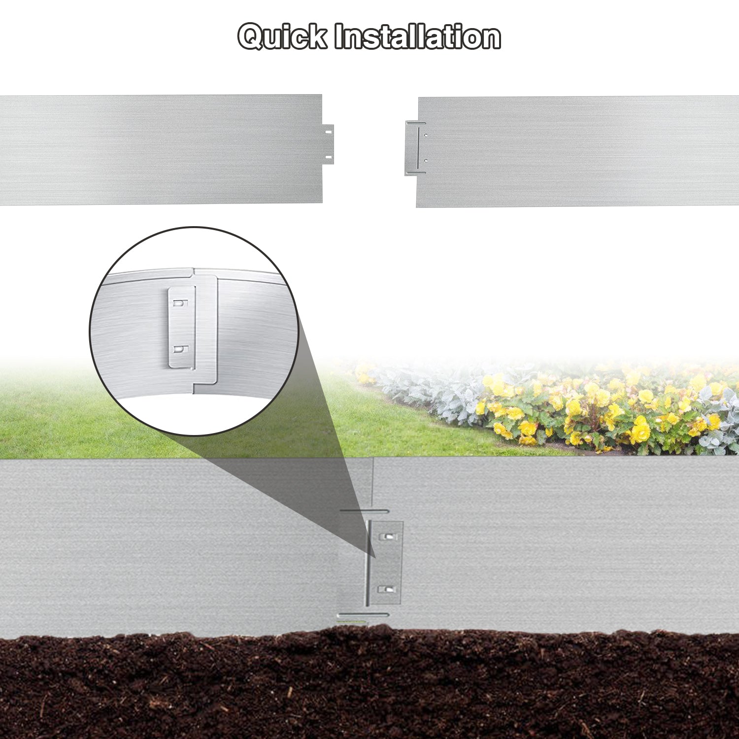 Rasenkante verzinkt Metall, 5m 10m 15m 20m 25m 30m 35m 40m 45m 50m 100x15cm Beeteinfassung Mähkante Palisade Gartenbeet, Silber oder Schwarz (Länge 5m - Höhe 15cm)