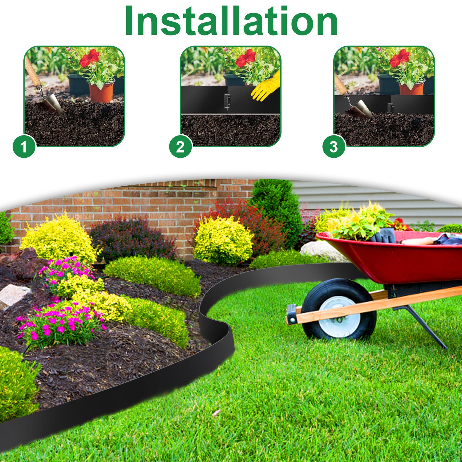 Rasenkante verzinkt Metall, 5m 10m 15m 20m 25m 30m 35m 40m 45m 50m 100x18cm Beeteinfassung Mähkante Palisade Gartenbeet, Silber oder Schwarz(Länge 5m - Höhe 18cm)