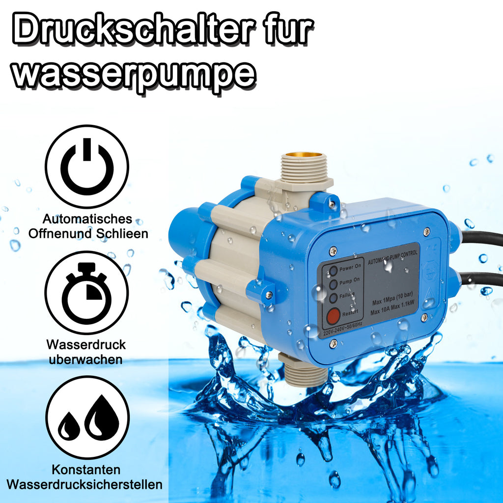 Pumpensteuerung mit Kabel, Druckwächter, Druckschalter, 10 bar (mit bar-Anzeige), Druckschalter, automatisches Ein- und Ausschalten, Gartenbewässerung