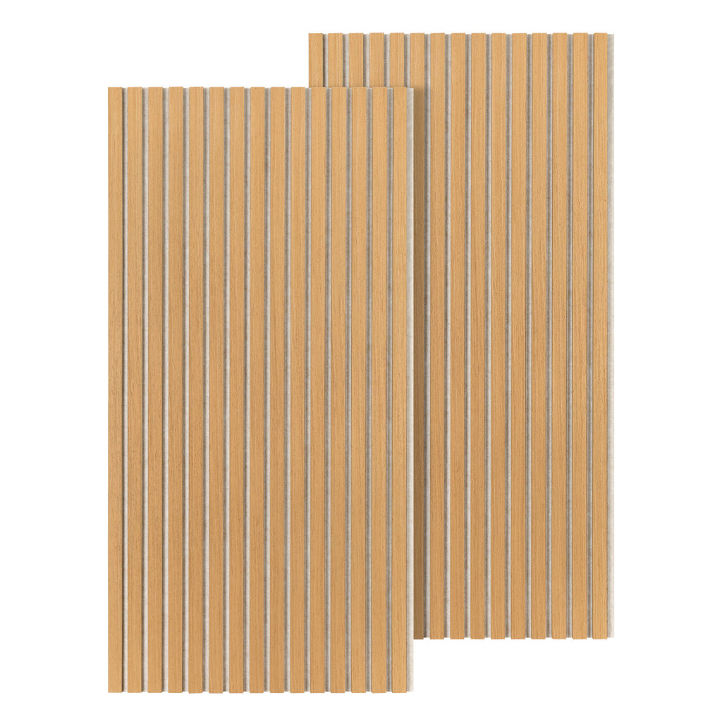 Holz-Akustikplatte 120 x 60 cm, Eiche/Beige | Holz-Akustikplatte mit einer Stärke von 21 mm, bestehend aus MDF-Leisten und 9 mm starkem PET-Filz, geeignet für helle Wohnzimmer, Büros und zur Wandgestaltung in Innenräumen
