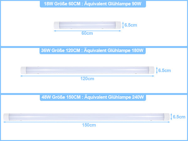 Feuchtigkeitsbeständige Leuchte, 18/36/48 W, 4000 K, neutralweißes Licht, wasserdichte LED-Badezimmerleuchte gemäß IP65-Standard, geeignet für feuchte Umgebungen wie Garagen, Werkstätten, Keller, Abstellräume und Büros [Energieeffizienzklasse F]