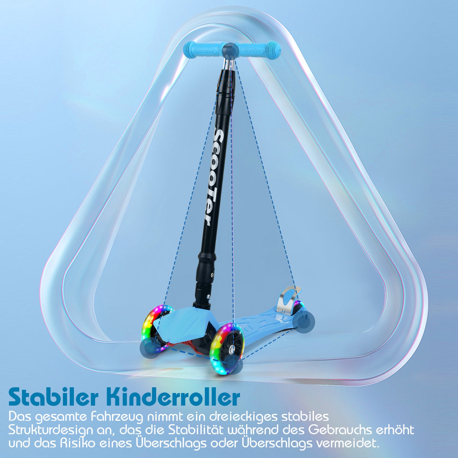 Kinder-Tretroller, City-Tretroller, Dreirad-Tretroller, Tretroller, zusammenklappbare Tretroller, Dreirad-Tretroller mit LED-Rädern, Kinder-Tretroller mit 4-stufiger Höhenverstellung, maximale Tragkraft 50 kg