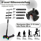 Kinder-Tretroller, City-Tretroller, Dreirad-Tretroller, Tretroller, zusammenklappbare Tretroller, Dreirad-Tretroller mit LED-Rädern, Kinder-Tretroller mit 4-stufiger Höhenverstellung, maximale Tragkraft 50 kg