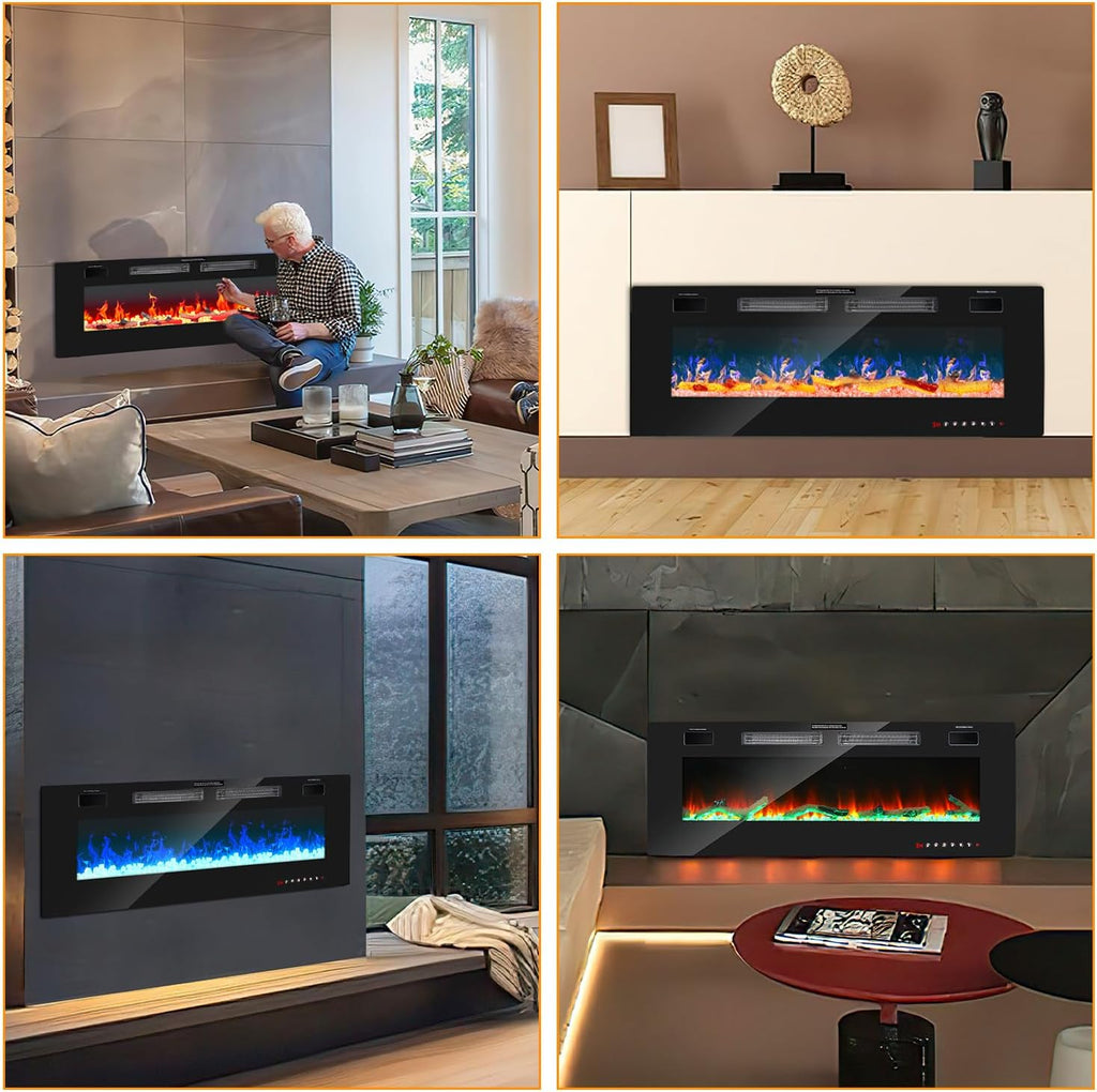 Elektrischer Wandkamin mit Heizfunktion, 127 cm, Wandmontage, Leistung 750/1500 W, Steuerung über WLAN, Smartphone-App und Fernbedienung, 5 Stufen zur Einstellung von Helligkeit und Flammeneffekt, Timer-Funktion