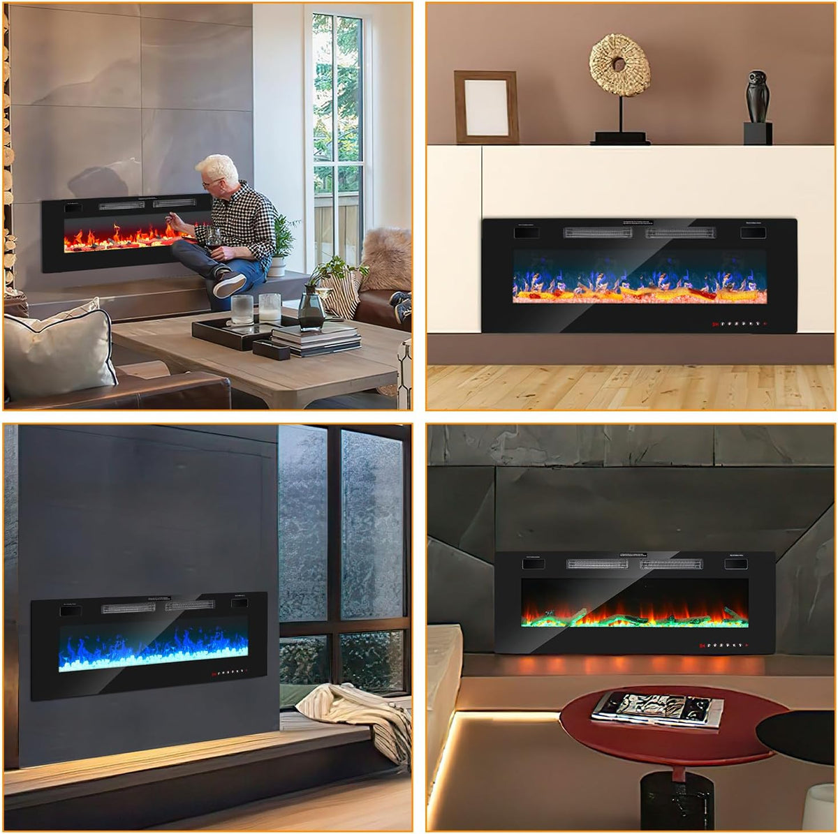 Elektrischer Wandkamin mit Heizfunktion, 127 cm, Wandmontage, Leistung 750/1500 W, Steuerung über WLAN, Smartphone-App und Fernbedienung, 5 Stufen zur Einstellung von Helligkeit und Flammeneffekt, Timer-Funktion