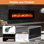 Elektrischer Wandkamin mit Heizfunktion, 127 cm, Wandmontage, Leistung 750/1500 W, Steuerung über WLAN, Smartphone-App und Fernbedienung, 5 Stufen zur Einstellung von Helligkeit und Flammeneffekt, Timer-Funktion