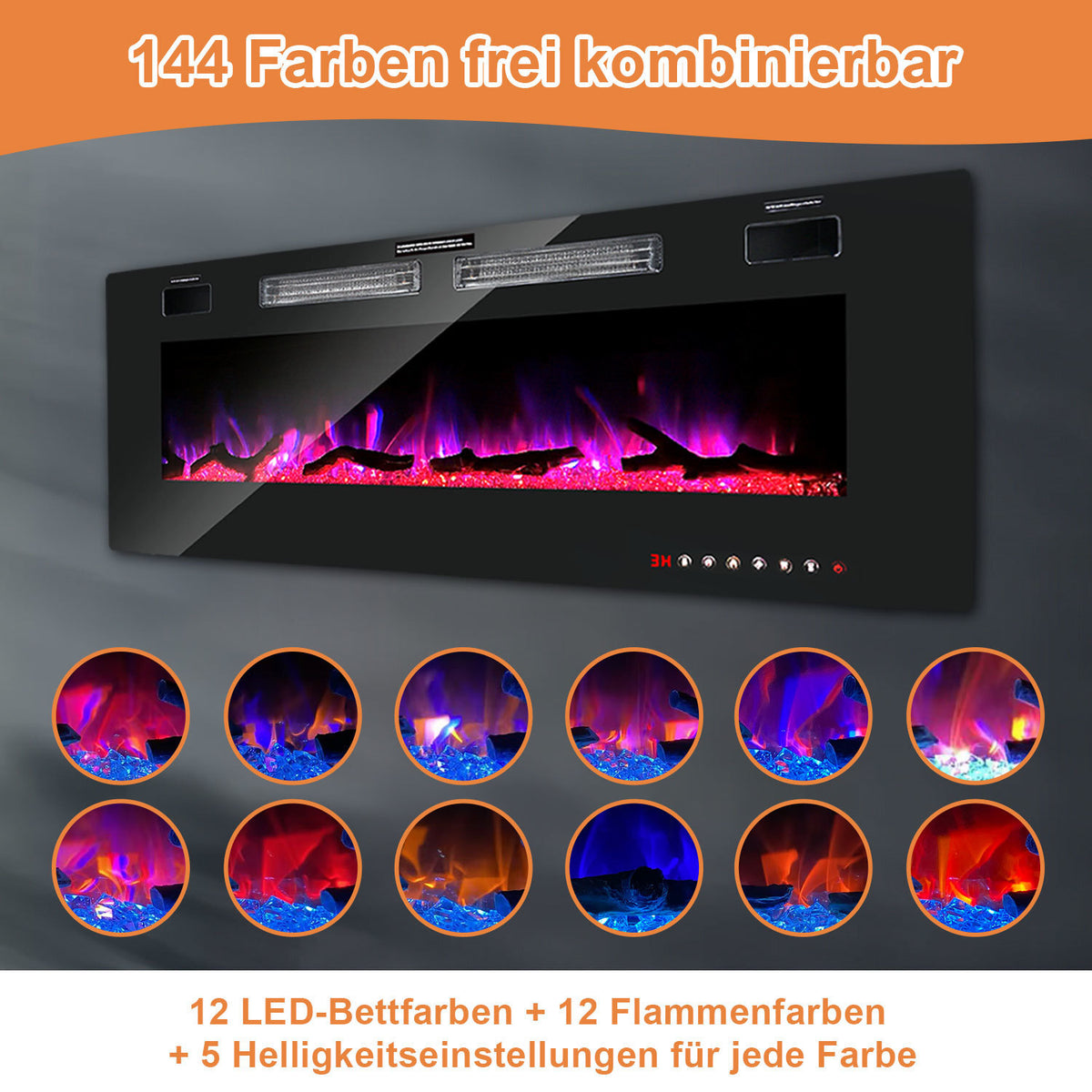 Elektrischer Wandkamin mit Heizfunktion, 127 cm, Wandmontage, Leistung 750/1500 W, Steuerung über WLAN, Smartphone-App und Fernbedienung, 5 Stufen zur Einstellung von Helligkeit und Flammeneffekt, Timer-Funktion