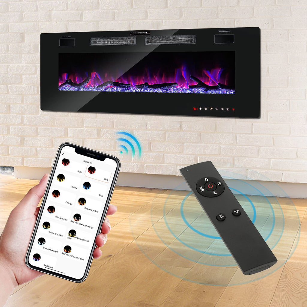 Elektrischer Wandkamin mit Heizfunktion, 127 cm, Wandmontage, Leistung 750/1500 W, Steuerung über WLAN, Smartphone-App und Fernbedienung, 5 Stufen zur Einstellung von Helligkeit und Flammeneffekt, Timer-Funktion