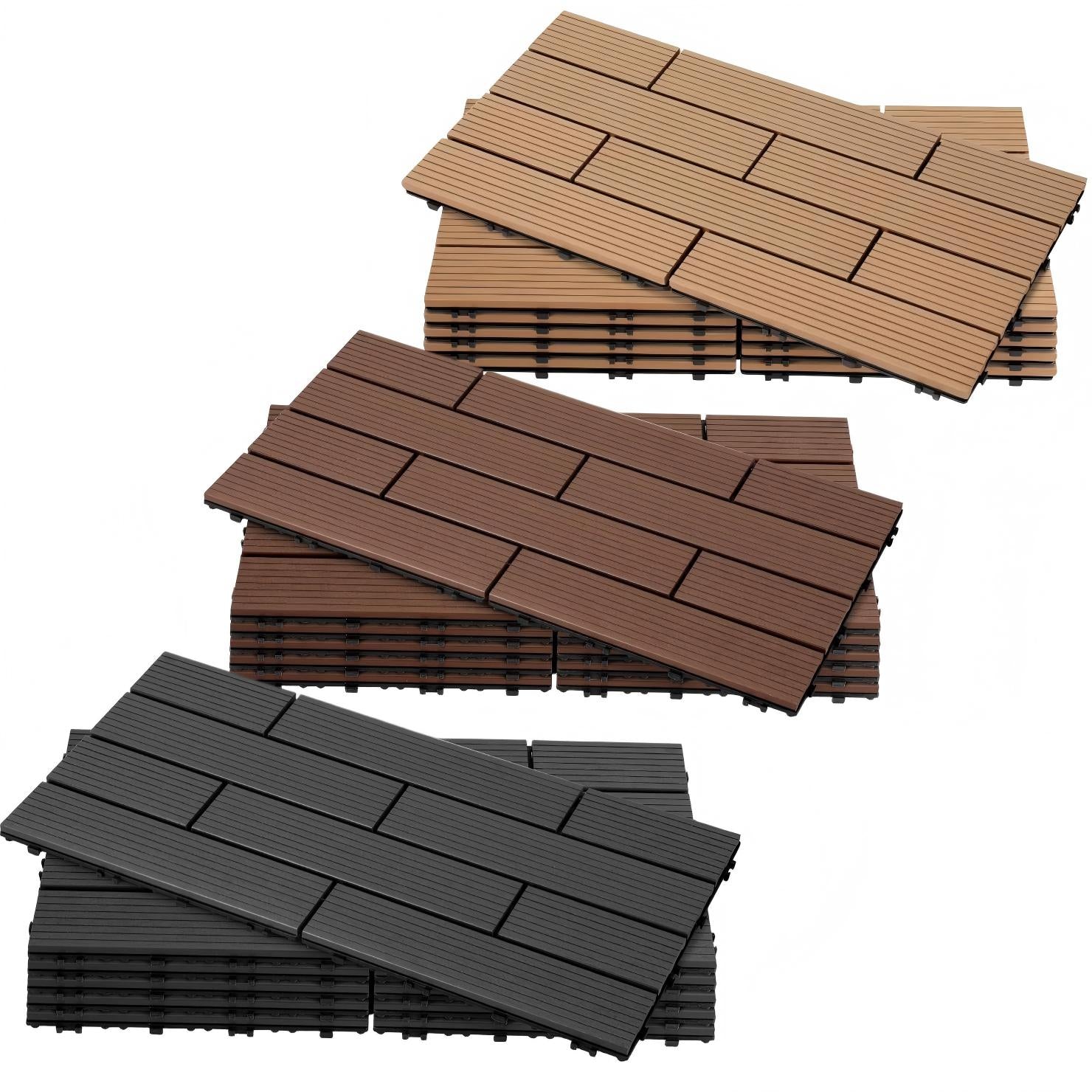 30 x 60 cm WPC-Terrassenfliesen , Klick-Verlegesystem, Teakholzfarben/Rotbraun/Dunkelgrau, 1–5 m² | WPC-Fliesen, Balkonfliesen, witterungsbeständige Platten mit Entwässerungsfunktion, einfache Verlegung, geeignet für Terrassen, Balkone und Gärten