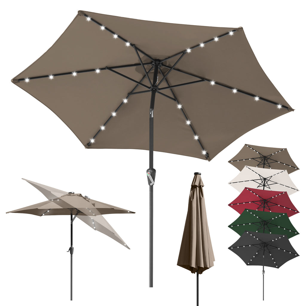 Sonnenschirm 270cm Anthrazit Solar LED Gartenschirm knickbar & ohne Ständer,Terassenschirm Neigungswinkel Sonnenschirme Großschirm für Balkon,Terrasse,Rundschirm mit kurbel, In fünf Farben erhältlich