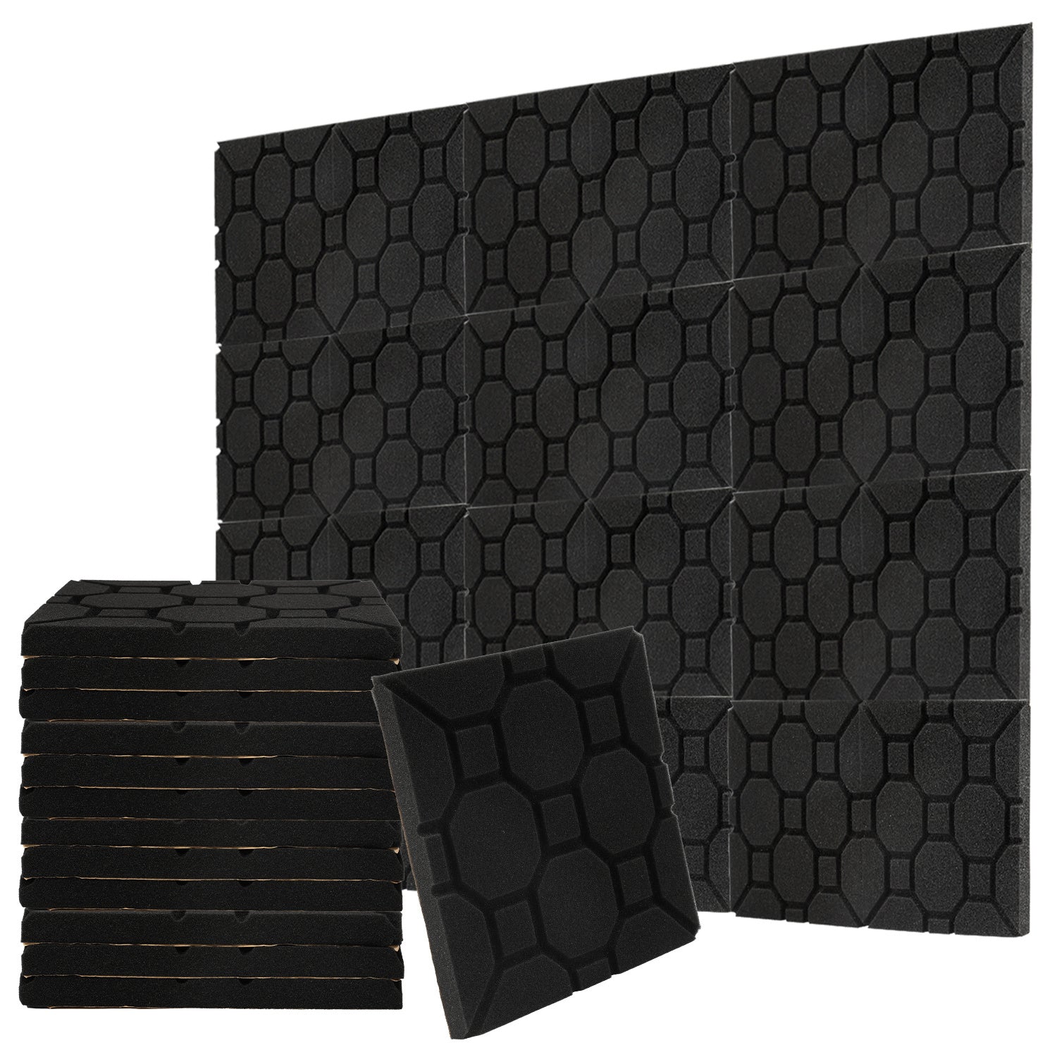 Set aus selbstklebenden Schallabsorptionsplatten aus Schaumstoff, geeignet für professionelle Aufnahmestudios und Wohnräume, Maße 30 x 30 x 2,5 cm, quadratische Ausführung