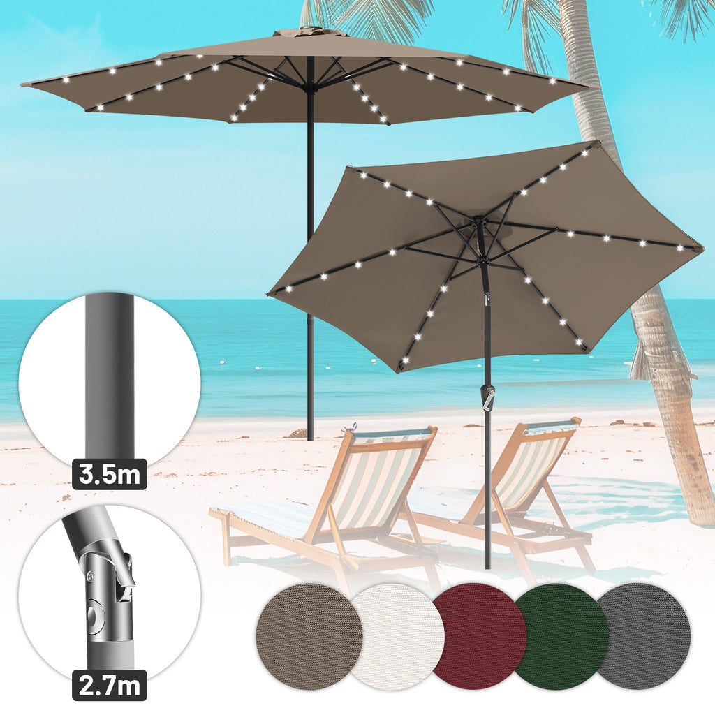 Sonnenschirm 270cm Anthrazit Solar LED Gartenschirm knickbar & ohne Ständer,Terassenschirm Neigungswinkel Sonnenschirme Großschirm für Balkon,Terrasse,Rundschirm mit kurbel, In fünf Farben erhältlich