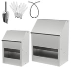 Verzinkter Stahl-Hühnerfuttertrog mit Deckel und Wandhalterung, geeignet als Futtertrog für Hühner, Enten und anderes Geflügel, inklusive Handschuhen, Futterschaufel und Pickschutzleiste