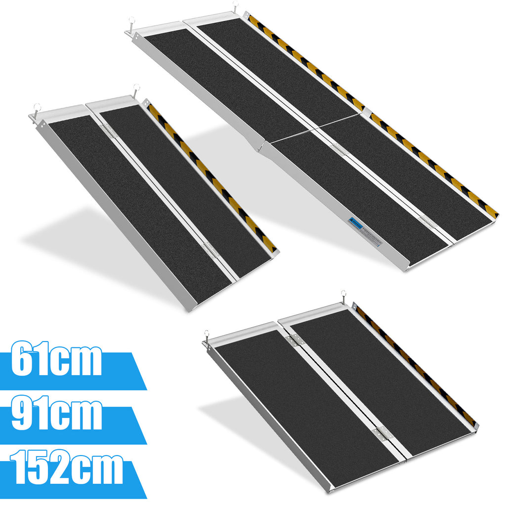 61/91/152CM Rollstuhlrampe, maximale Belastbarkeit 270 kg, Rollstuhlrampe mit rutschfester Oberfläche, tragbare Rollstuhlrampe, zusammenklappbare Rollstuhlrampe für Treppenstufen, Treppen und Türöffnungen