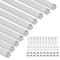 1 Meter lange LED-Aluminiumprofil-Lichtschiene, V-förmige/U-förmige Aluminiumprofile, LED-Schiene mit milchweißen Endkappen und Befestigungsklammern, geeignet für LED-Lichtbänder (Breite bis zu 12,5 mm), LED-Diffusorplatten, 10–50 Stück