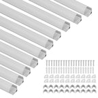 1 Meter lange LED-Aluminiumprofil-Lichtschiene, V-förmige/U-förmige Aluminiumprofile, LED-Schiene mit milchweißen Endkappen und Befestigungsklammern, geeignet für LED-Lichtbänder (Breite bis zu 12,5 mm), LED-Diffusorplatten, 10–50 Stück