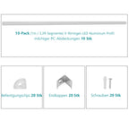 1 Meter lange LED-Aluminiumprofil-Lichtschiene, V-förmige/U-förmige Aluminiumprofile, LED-Schiene mit milchweißen Endkappen und Befestigungsklammern, geeignet für LED-Lichtbänder (Breite bis zu 12,5 mm), LED-Diffusorplatten, 10–50 Stück