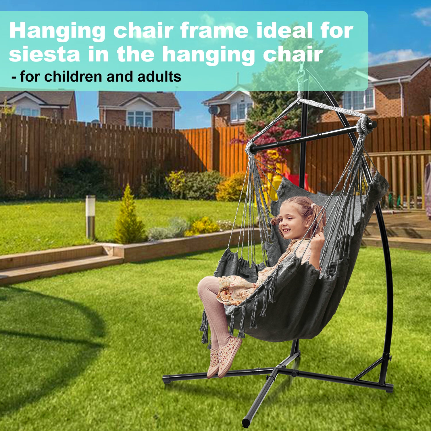 Hängesessel Gestell Hängemattengestell aus Metall Hängesessel-Ständer 150kg für Hängesessel im Innenbereich, Schlafzimmer, Garten (L x W x H)120 x 120 x 210cm