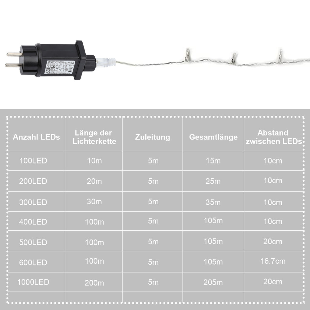 LED-Lichterkette, Länge 10 m/20 m/30 m/100 m/200 m, Beleuchtung für den Außen- und Innenbereich, Weihnachten – geeignet für den Innen- und Außenbereich, Weihnachten, Valentinstag, Hochzeiten, Partys