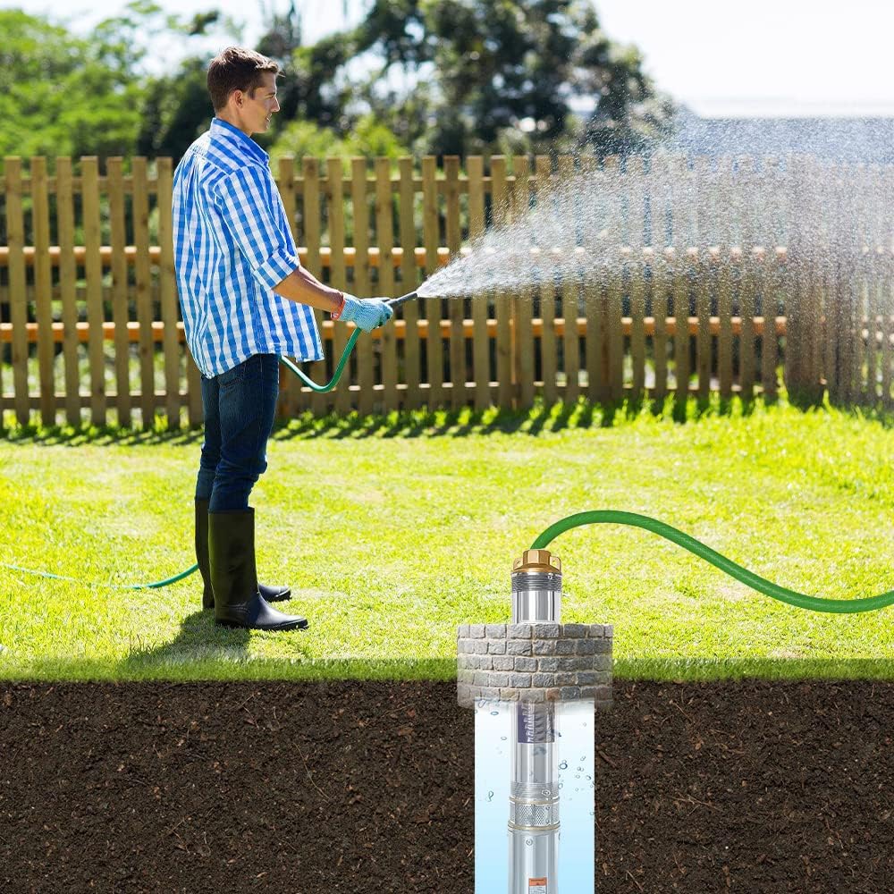 Deep Well Pump 0.75 kW, Stainless Steel Deep Well Pump with 20 m Connection Cable, Delivery Height Max. 67 m, up to 4,000 L/h Flow Rate Well Pump, Sand Compatible Submersible Pressure Pump 6.7 Bar Max