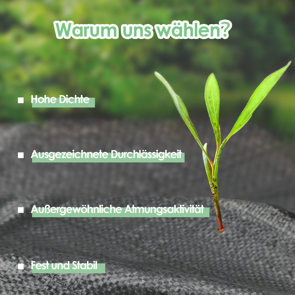 Unkrautvlies, extra stark, 100 g/m² – Das Unkrautvlies verhindert wirksam das Wachstum von Unkraut auf großen Flächen. Garten-Unkrautvlies mit wasserdurchlässigem Design, geeignet für Gärten, Hochbeete und Wege