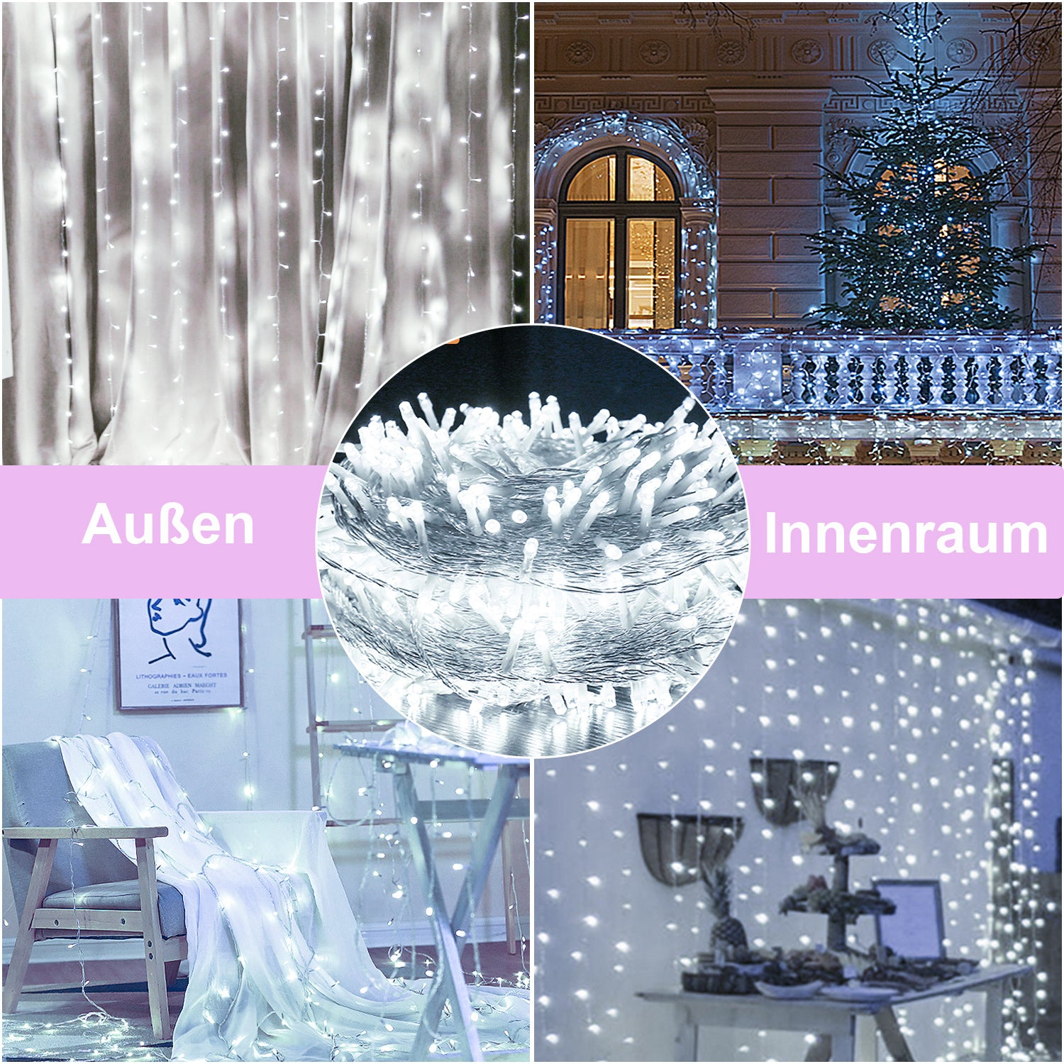 LED-Lichterkette, Länge 10 m/20 m/30 m/100 m/200 m, Beleuchtung für den Außen- und Innenbereich, Weihnachten – geeignet für den Innen- und Außenbereich, Weihnachten, Valentinstag, Hochzeiten, Partys