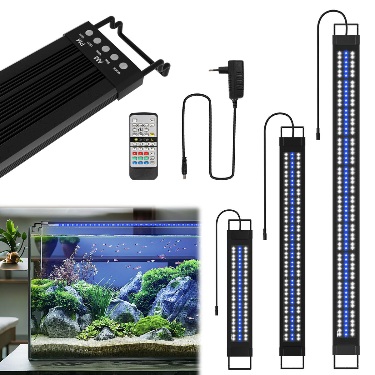 LED Aquarium Beleuchtung 55-150cm Süßwasserfische Vollspektrum Timer RGB Lampe