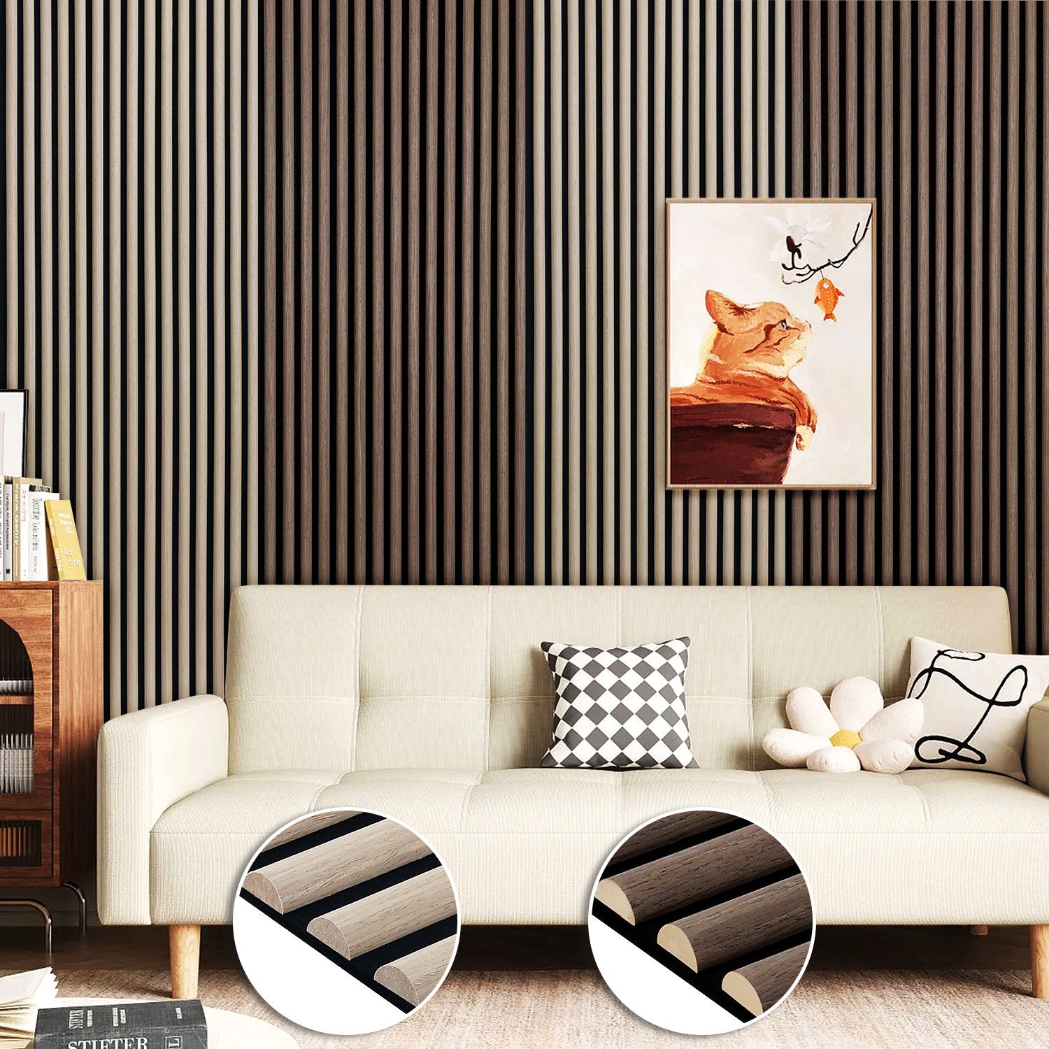 Schallabsorptionsplatten, 120 x 60 cm, für gewölbte Wände, aus Holz und Filz, schalldämmend, Holzoberfläche, geeignet für die Wandgestaltung in Aufnahmestudios und Privathaushalten, große Abdeckfläche, Farbe: Weißeiche/Schwarznussbaum, 1–4 Stück