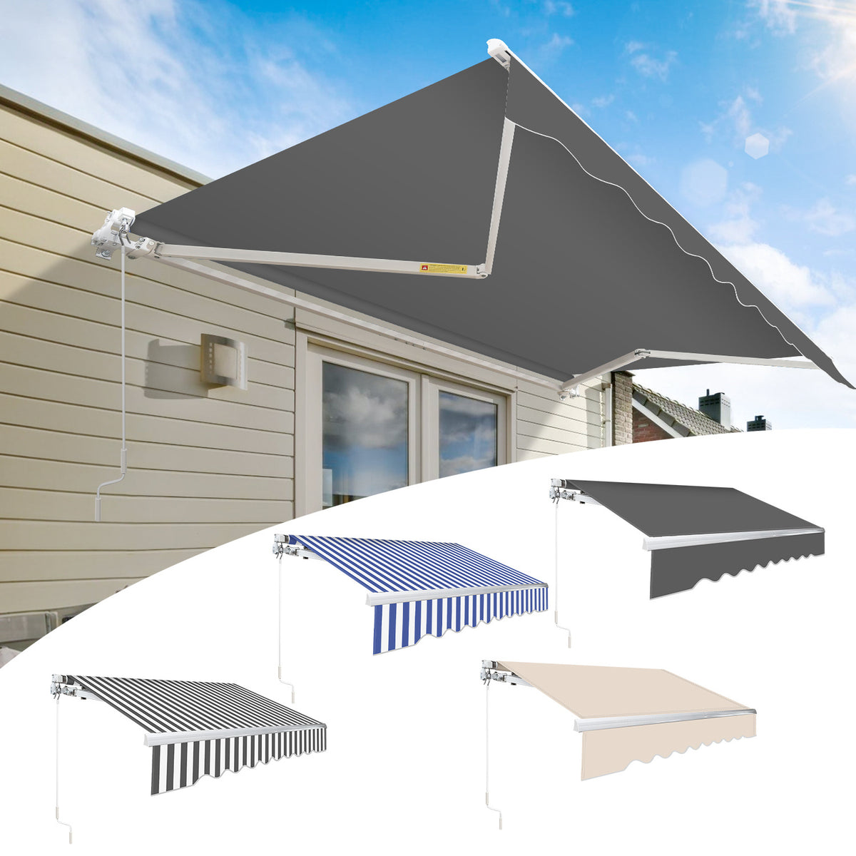 300 x 250 cm Manuelle Klappmarkise,  mit Kurbel, UV-beständig und wasserdicht, aus Aluminium/Polyester, geeignet für Balkon, Terrasse und Garten, in vier Ausführungen erhältlich