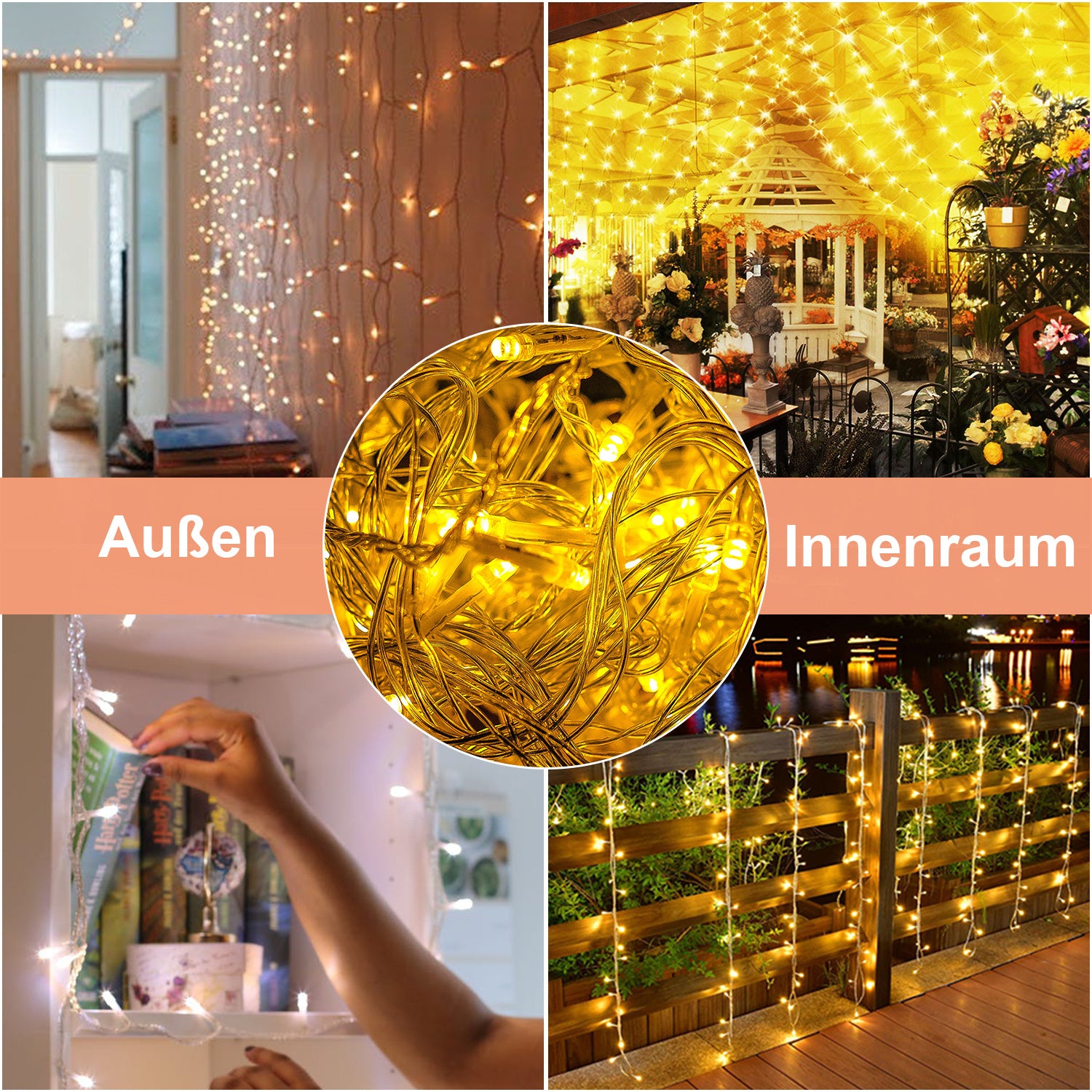 LED-Lichterkette, Länge 10 m/20 m/30 m/100 m/200 m, Beleuchtung für den Außen- und Innenbereich, Weihnachten – geeignet für den Innen- und Außenbereich, Weihnachten, Valentinstag, Hochzeiten, Partys