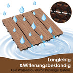 WPC-Terrassenfliesen in Holzoptik, 30 x 30 cm, WPC-Bodenfliesen, Terrassen- und Balkonfliesen mit Klicksystem und Entwässerungsfunktion, wasserfest und rutschfest, Teakholzfarben/Rotbraun/Dunkelgrau, 1–5 m²