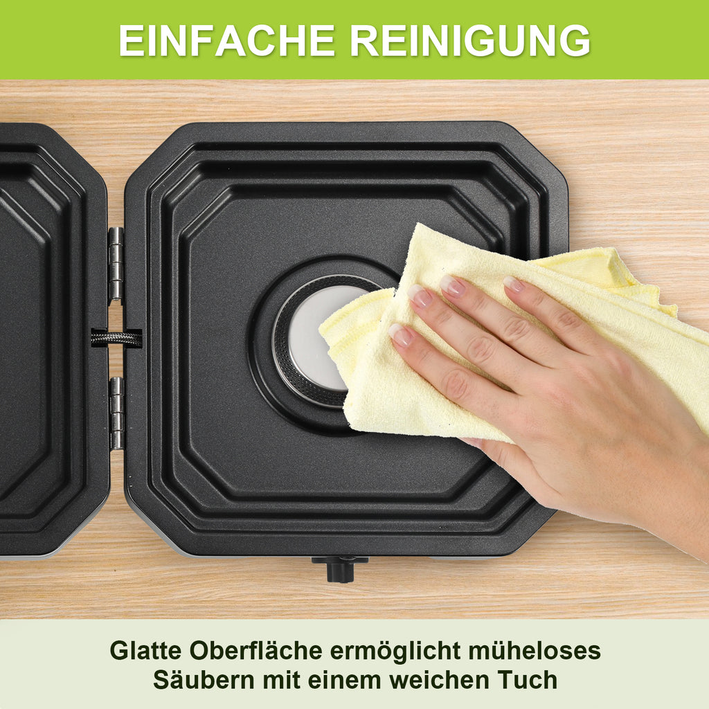 Campingkocher 2 Flammen 4,6 kW mit Grillplatte, Faltbarer Gaskocher mit Zündsicherung, Tragbarer Camping Gaskocher mit 0,5 m Schlauch & Tragetasche, Gasherd für Camping Vanlife Outdoor Küche