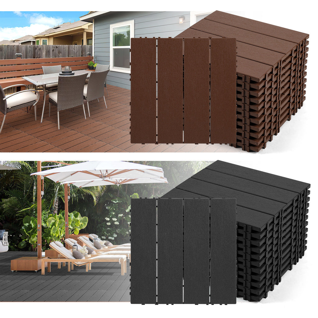 Terrassenfliesen aus Polypropylen, 30 x 30 cm, anthrazitgrau/rotbraun, Kunststoff | Witterungsbeständig, rutschfest, einfache Verlegung, geeignet für Terrassen, Balkone und Gärten, leicht zu reinigen, Kunststoffbodenbelag, 1–5 m²