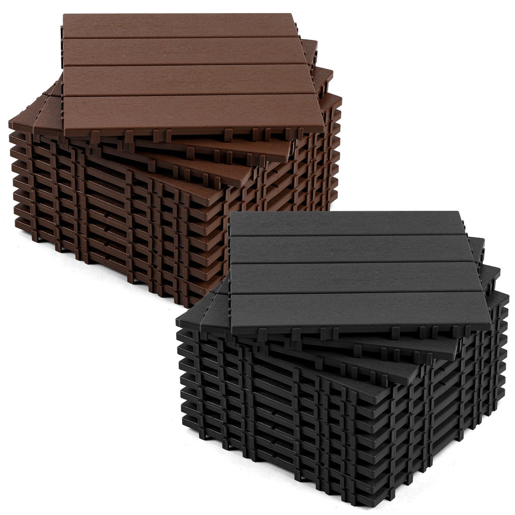 Terrassenfliesen aus Polypropylen, 30 x 30 cm, anthrazitgrau/rotbraun, Kunststoff | Witterungsbeständig, rutschfest, einfache Verlegung, geeignet für Terrassen, Balkone und Gärten, leicht zu reinigen, Kunststoffbodenbelag, 1–5 m²