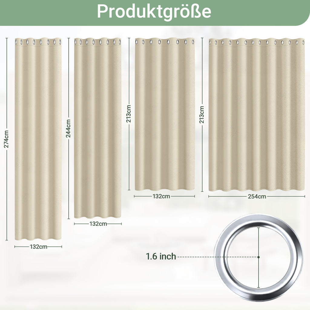 Outdoor Vorhang Wetterfest mit Ösen Sonnenschutz Wasserdicht Thermovorhang Panel,Cremefarben