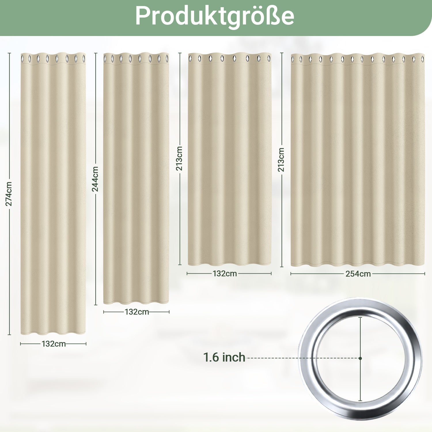 Outdoor Vorhang Wetterfest mit Ösen Sonnenschutz Wasserdicht Thermovorhang Panel,Cremefarben