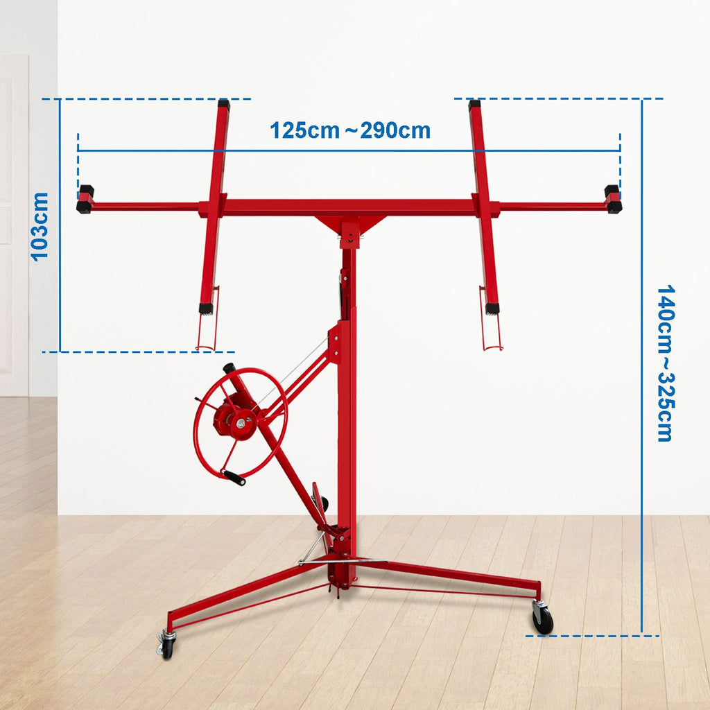 Gipskarton-Hebebühne, zusammenklappbar, XXL-Ausführung, 140 cm – 350 cm, einstellbare Arbeitshöhe, Tragkraft 68 kg, maximale Ausladung für Gipskartonplatten 290 cm