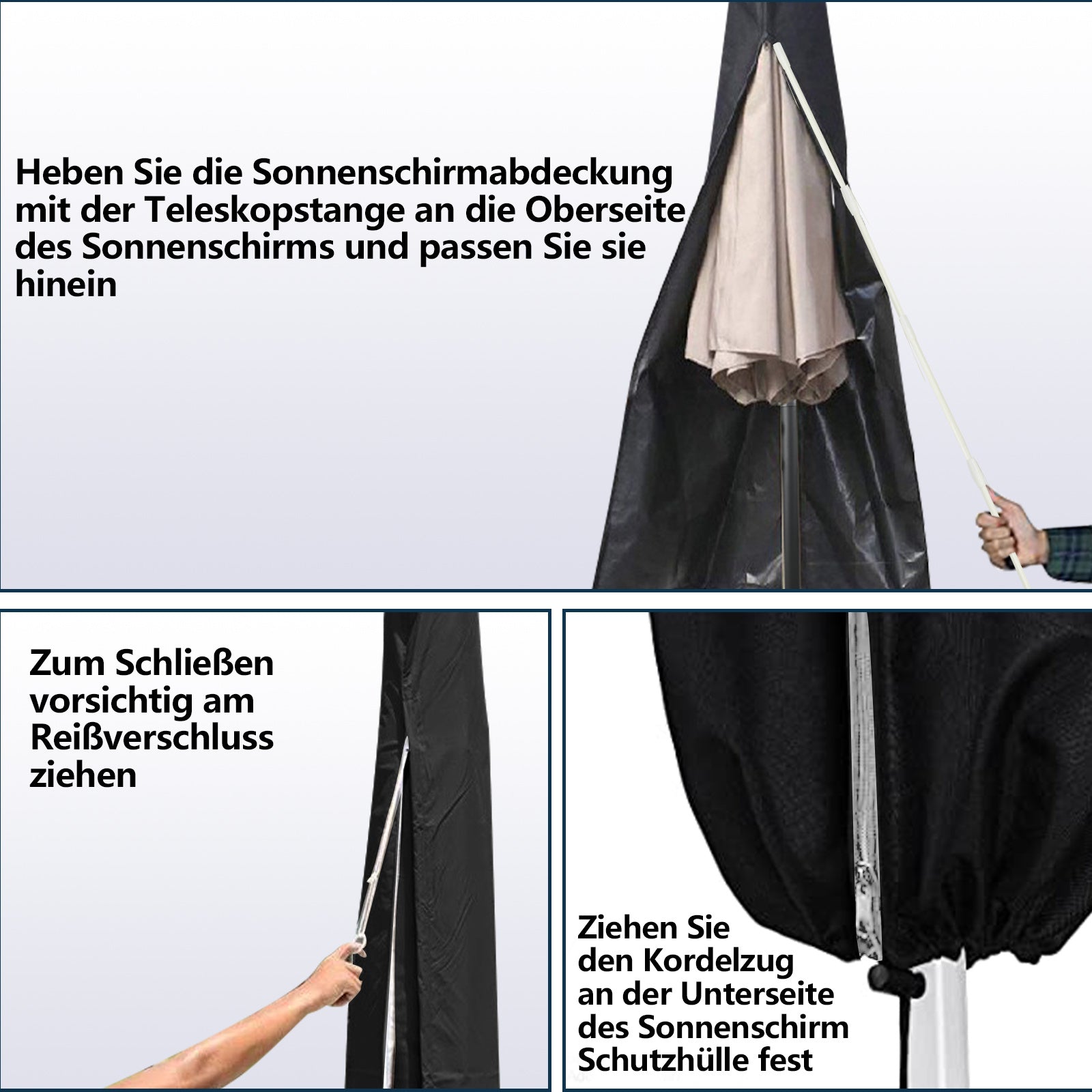 Sonnenschirmhülle für 3m 3.5m wetterfest UV-Schutz mit Stab und Reißverschluss