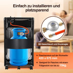 Gasheizung für Innenräume 4200W, Gasofen, 3 Stufen, 2 EU-Adapter Gasheizer mit 3 Heizstufen, ODS-System, 2 EU-Adaptern und 5 Rollen für Balkon, überdachte Terrasse und belüftete Räume