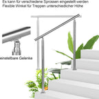 Handlauf Edelstahl 80/100/120/150/160/180 cm, Treppengeländer ohne Querstreben | Rostfrei, Wetterfest, Gebürstet, Winkelverstellbar für Innen & Außen und für Treppen, Balkon & Eingang