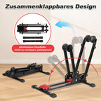 3-in-1-Klappfahrradständer, vertikale oder horizontale Aufstellung möglich, keine Bohrungen erforderlich, geeignet für 24–29 Zoll, robuste Konstruktion aus Kohlenstoffstahl, rutschfeste Unterlegmatten, geeignet für Garagen, Wohnungen und Keller