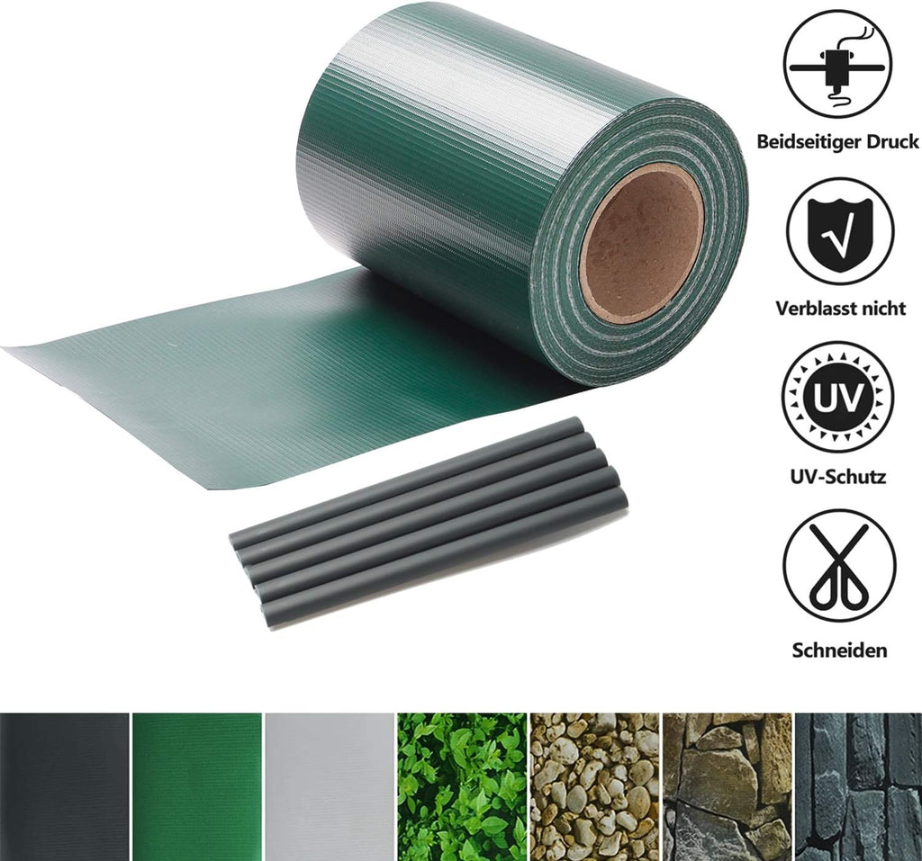 Sichtschutzstreifen für Doppelstabmatten, 35m/50m/70m Wetterfester PVC Sichtschutz (450g/m²) inkl. 30 Clips. Ideal für Doppelstabmattenzaun, Garten & Balkon, Grün