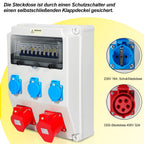 Baustromverteiler, 5 Polig Baustromverteiler mit 3xSchuko-Steckdose und CEE-Steckdose 16/32A Stromverteiler für Innen und Außen